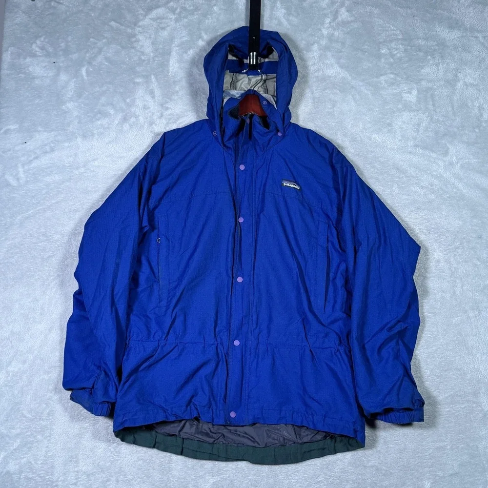 Vintage Patagonia Jacket Mens S Blue Hooded Lined Rain Coat Glade Runner *FLAW
